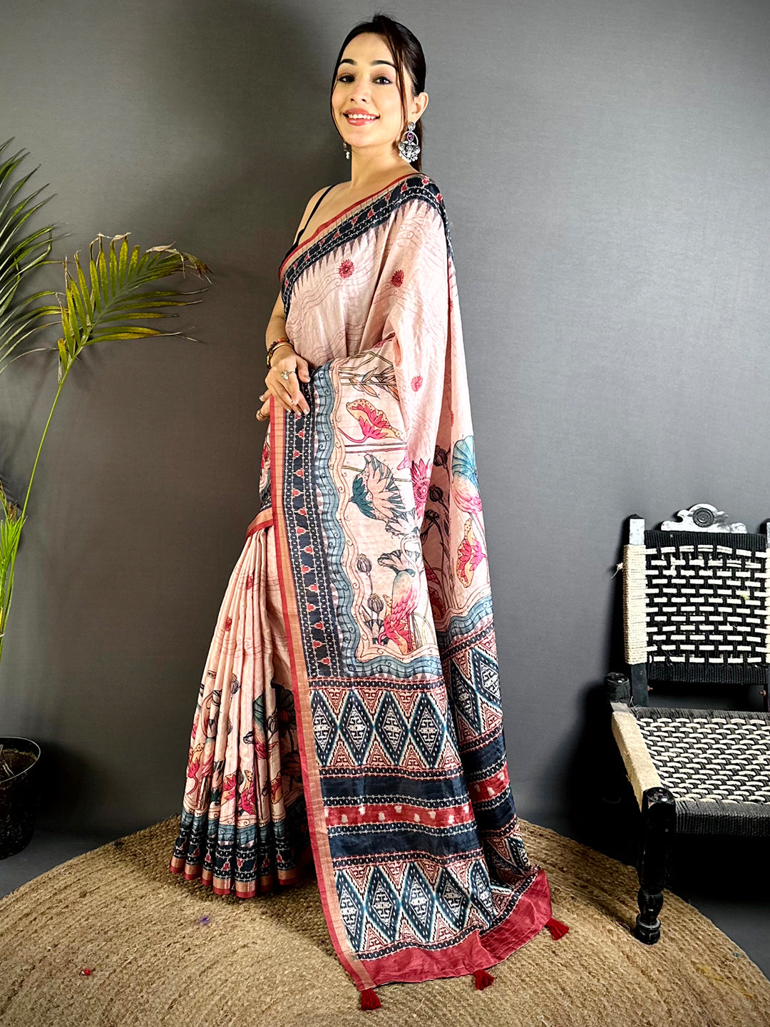 Artistic Slub Ghicha Ikkat Saree
