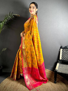 Yellow Pochampally Patola Soft Silk Saree

