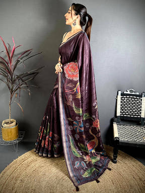 Vibrant Soft Tussar Ghicha Katha Saree