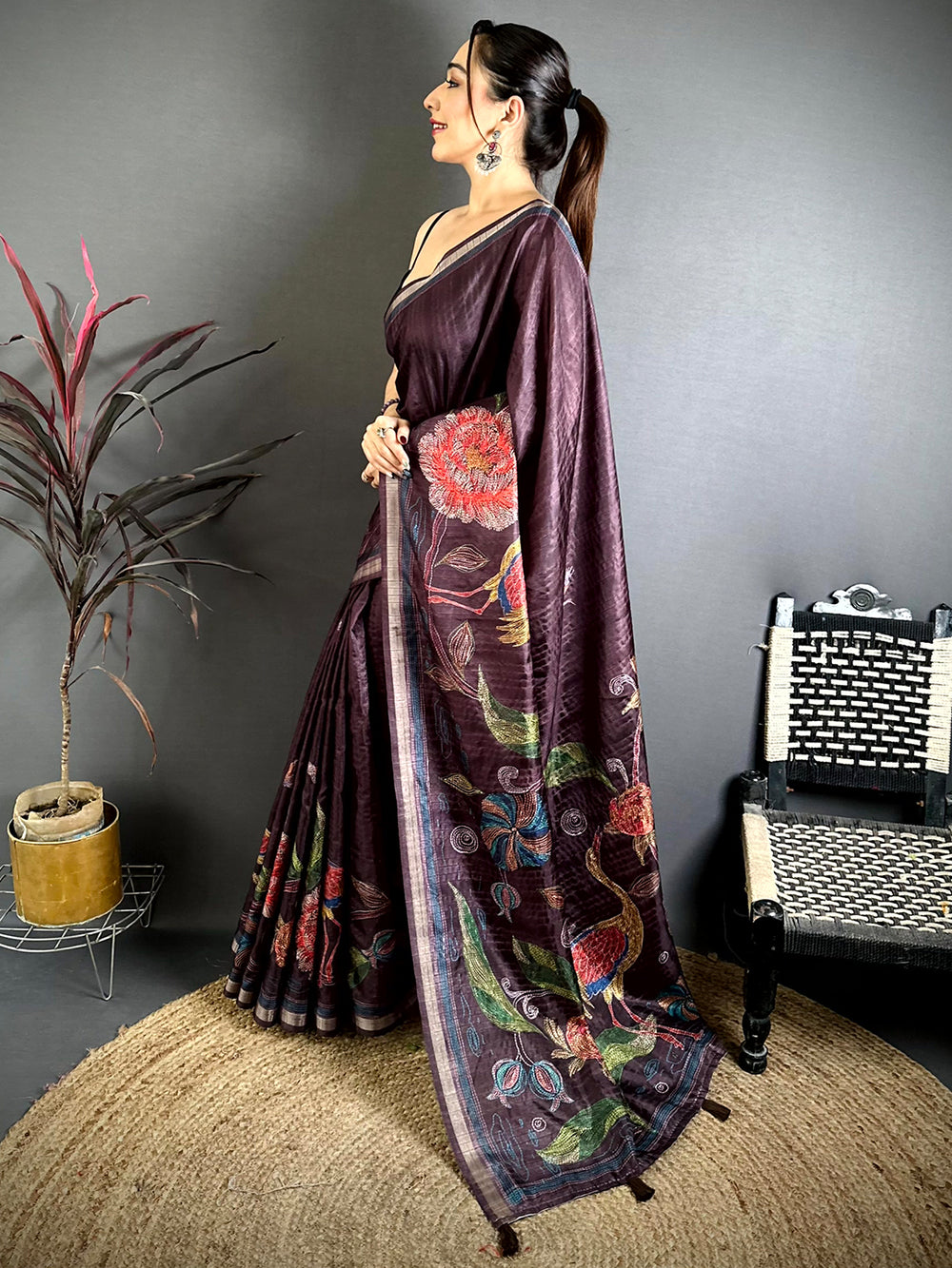 Vibrant Soft Tussar Ghicha Katha Saree