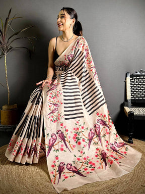 Celebrity Striped Kalamkari Tussar Saree


