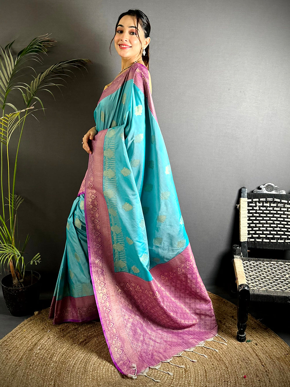 Soft Silk Bali Jewellery Zari Butta Saree