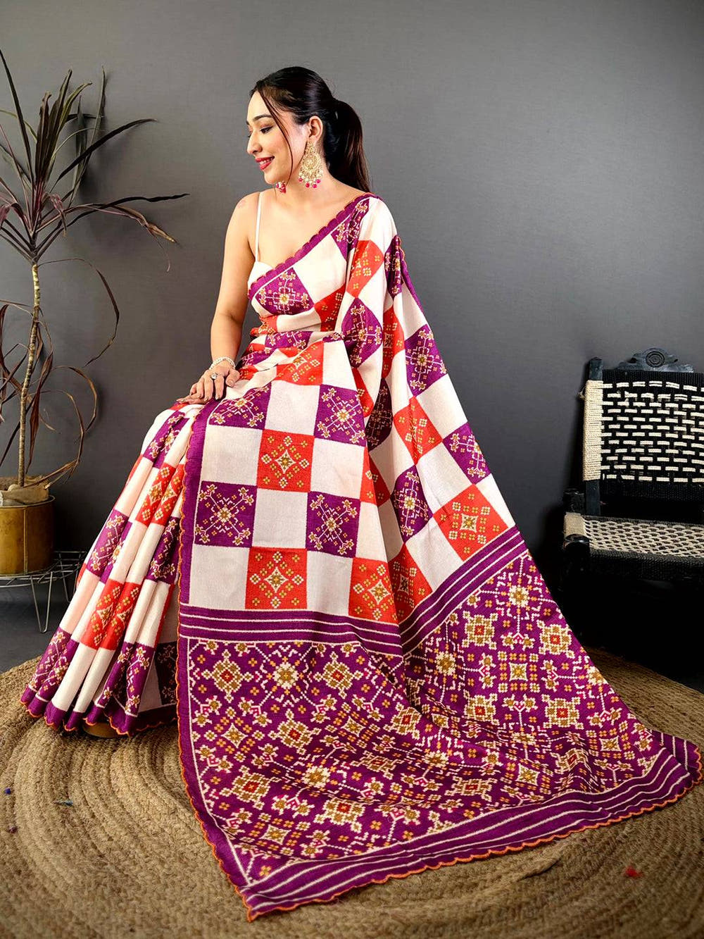 Royal Multi Box Ikkat Print Tussar Saree