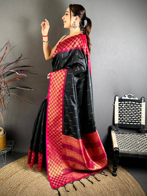 Black Soft Katan Silk Gold Zari Weave Saree