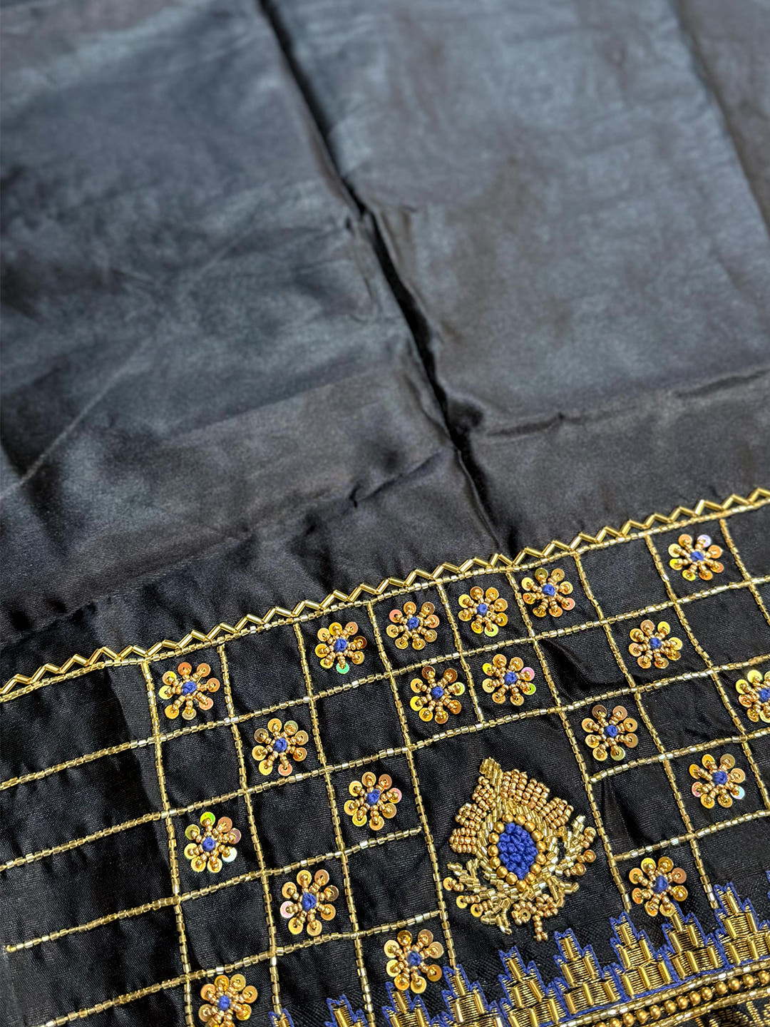 Black Gadwal Border Banarasi Katan Saree With Maggam Blouse