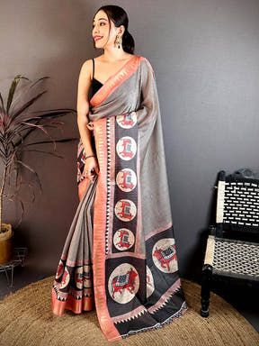Regal Black Striped Tussar Saree