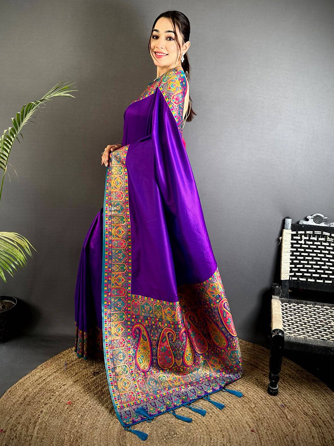 Vibrant Minakari Pashmina Soft Silk Saree


