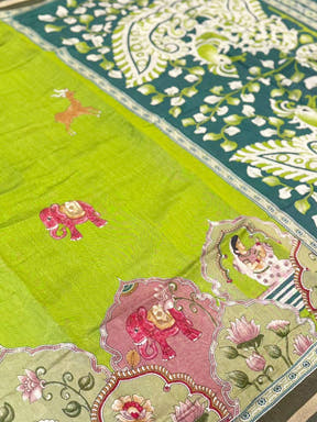 Green Mul Kalamkari Printed Saree