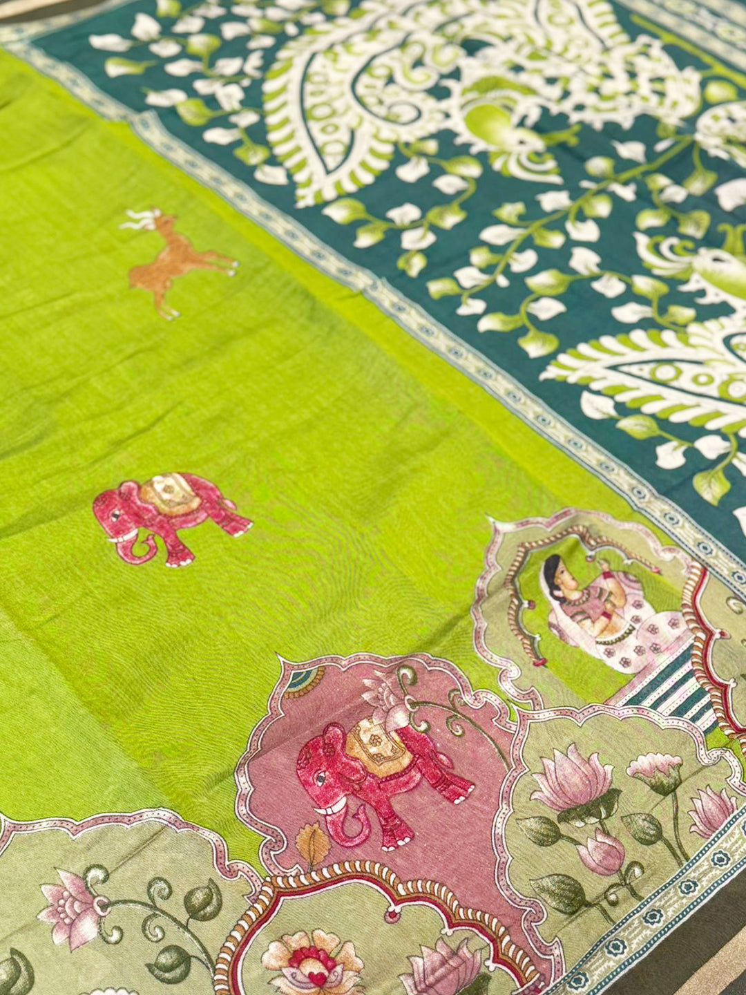 Green Mul Kalamkari Printed Saree
