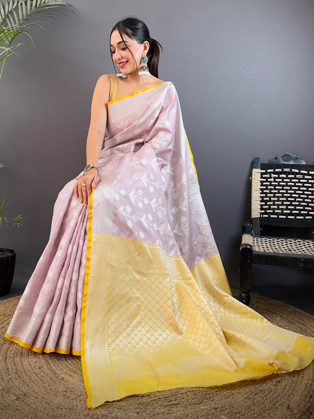 Pastel Lavender Kota Kora Meenakari Saree