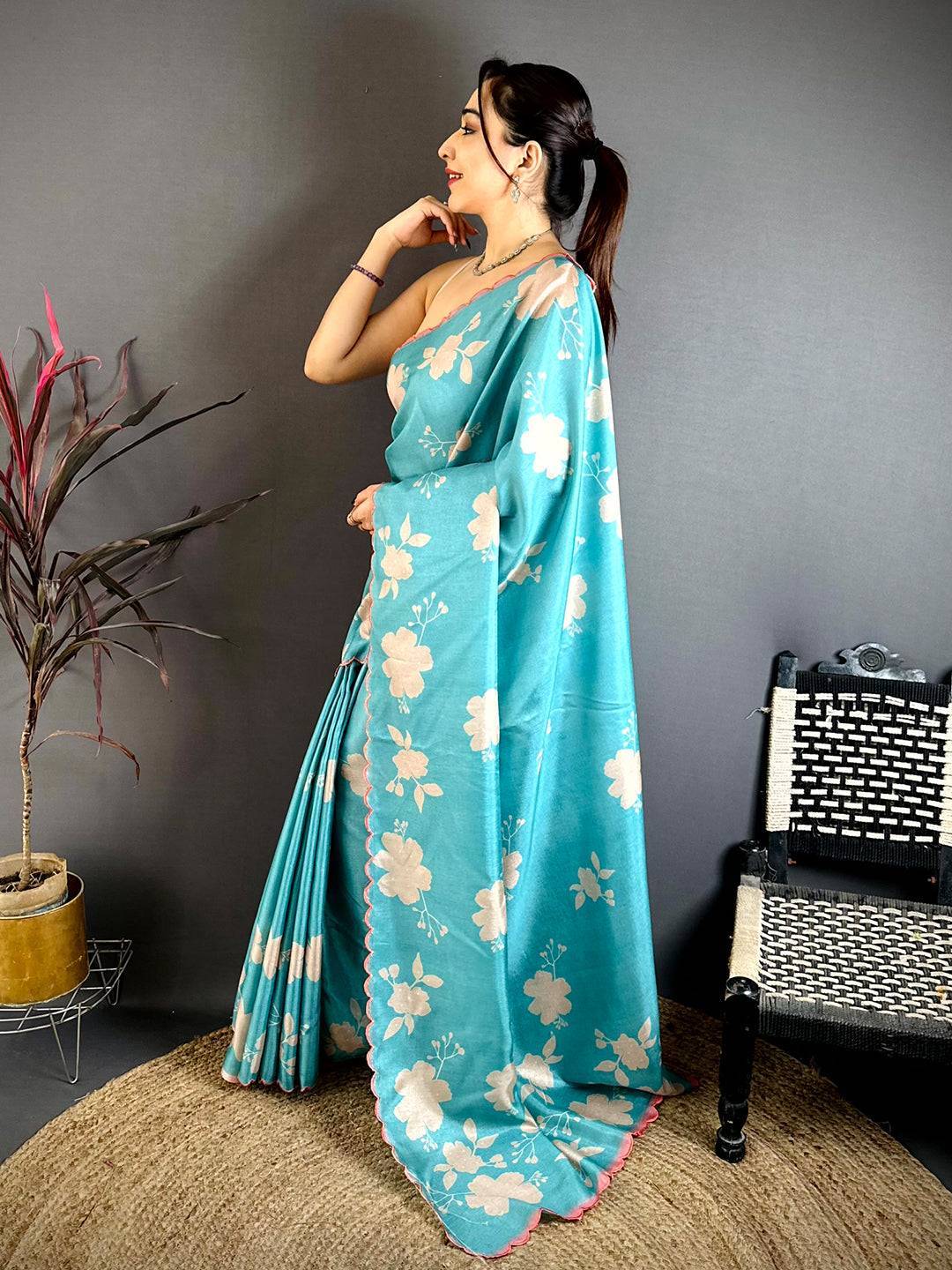 Royal Aqua Tussar Designer Saree
