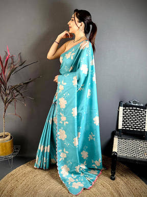 Royal Aqua Tussar Designer Saree