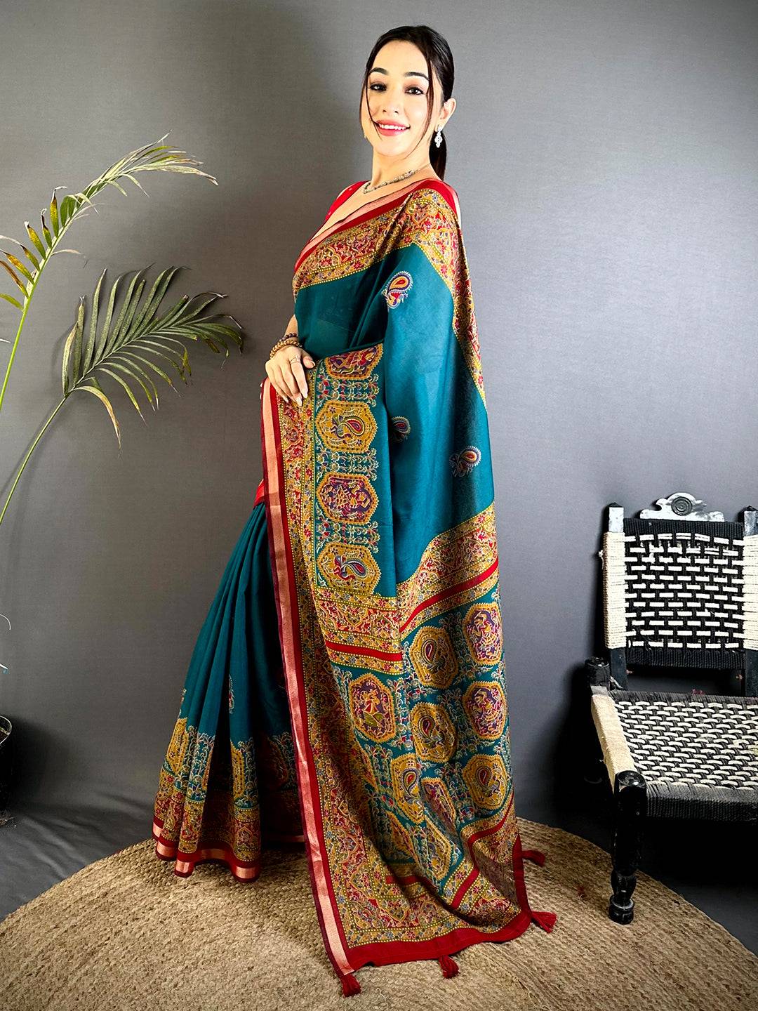 Rama Kalamkari Pashmina Cotton Saree