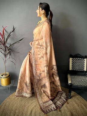 Regal Art Poster Pallu Kalamkari Linen Saree


