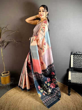 Radiance Tussar Contrast Kalamkari Pallu Saree