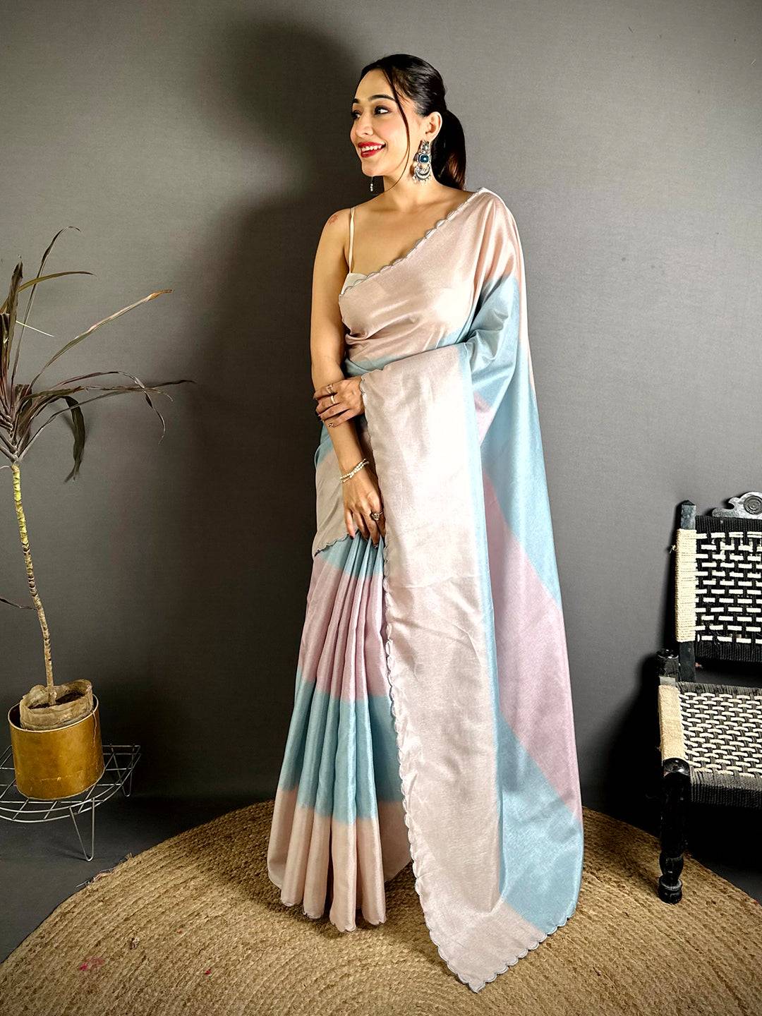Striped Digital Print Tussar Saree for Festive Wear