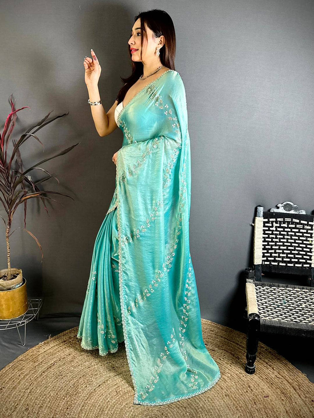Crystal Peal Satin Tissue Saree