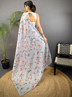 Grey Soft Kota Floral Print Saree
