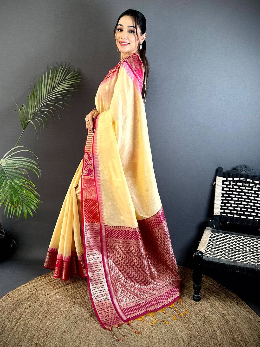 Cream Soft Mull Kanchi Pattu Saree

