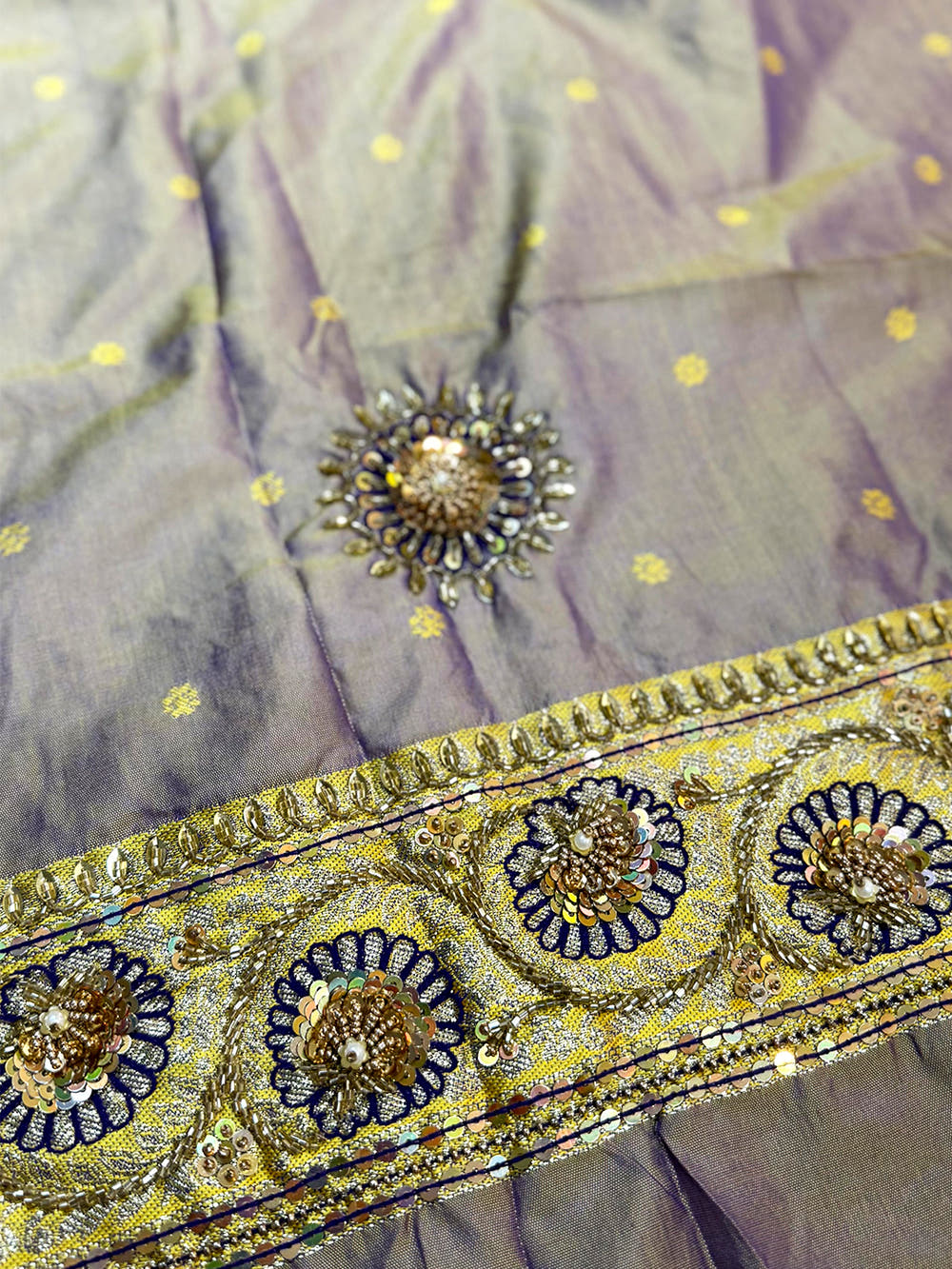 Purple Soft Silk Feather Saree With Maggam Blouse