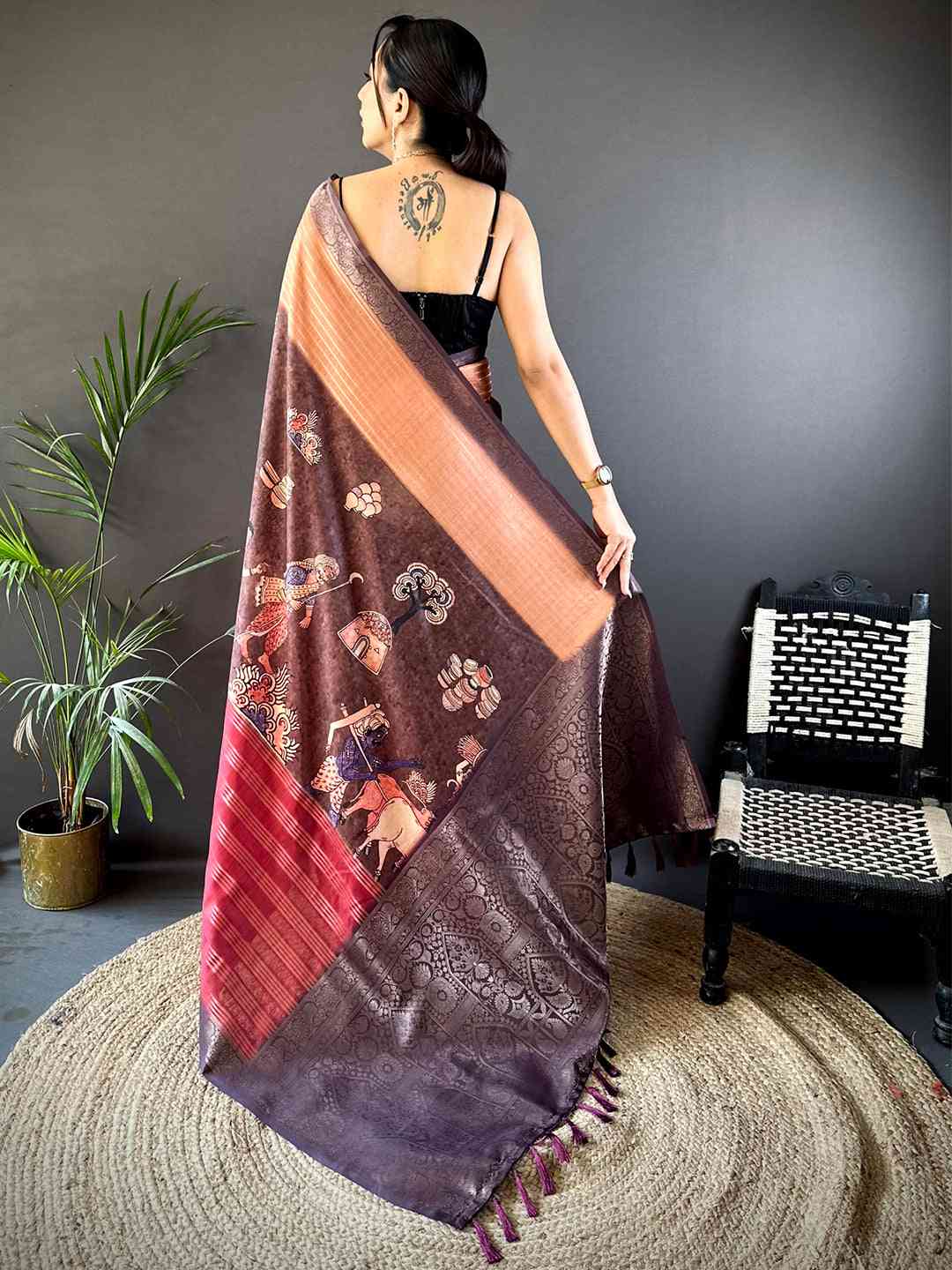 Deep Red Soft Crepe Silk Digital Ombre Saree