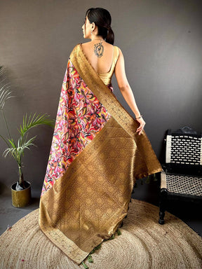 Brown Soft Gadwal Pattu Geometric Saree