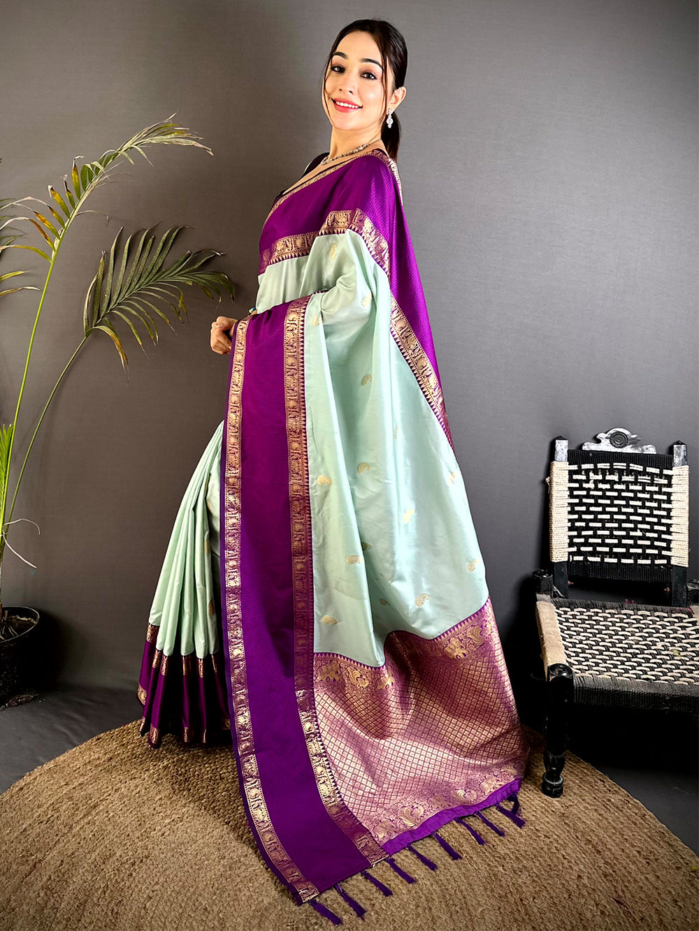 Mint Green Gadhwal Pure Soft Silk Saree