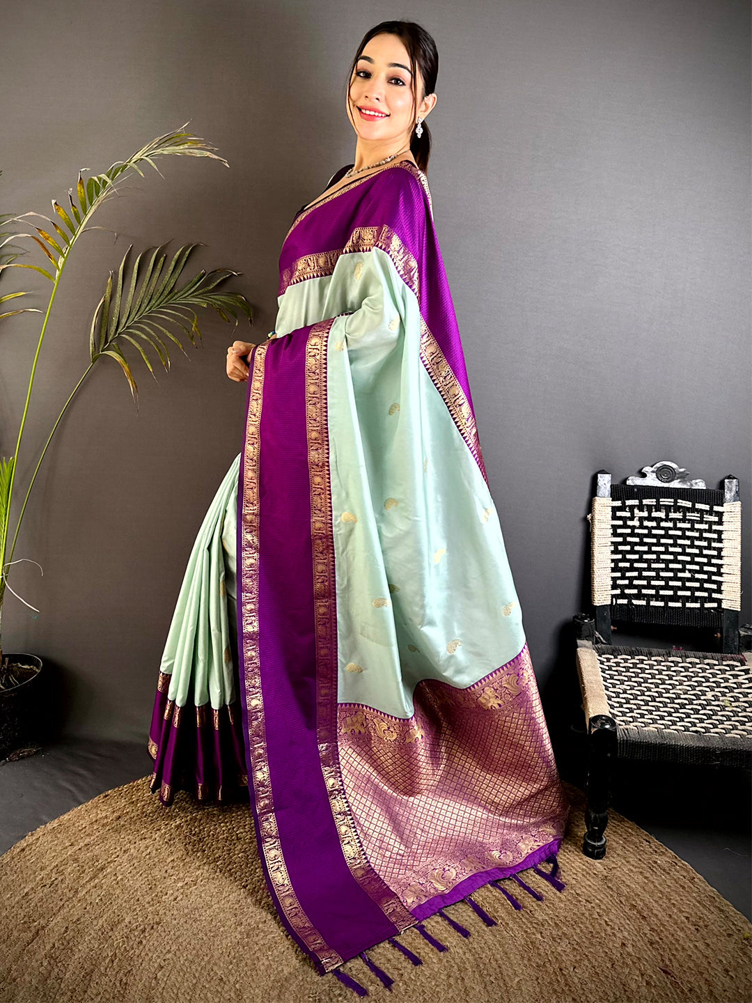 Mint Green Gadhwal Pure Soft Silk Saree