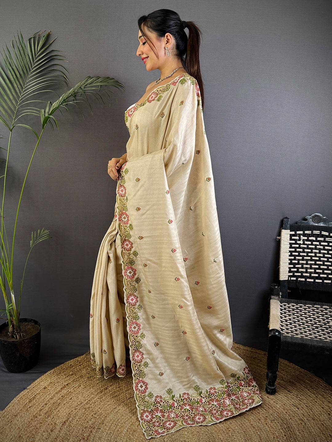 RoseAura Tussar Ghicha Saree