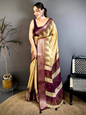Elegant Soft Dola Self Zari Katha Weaving Saree