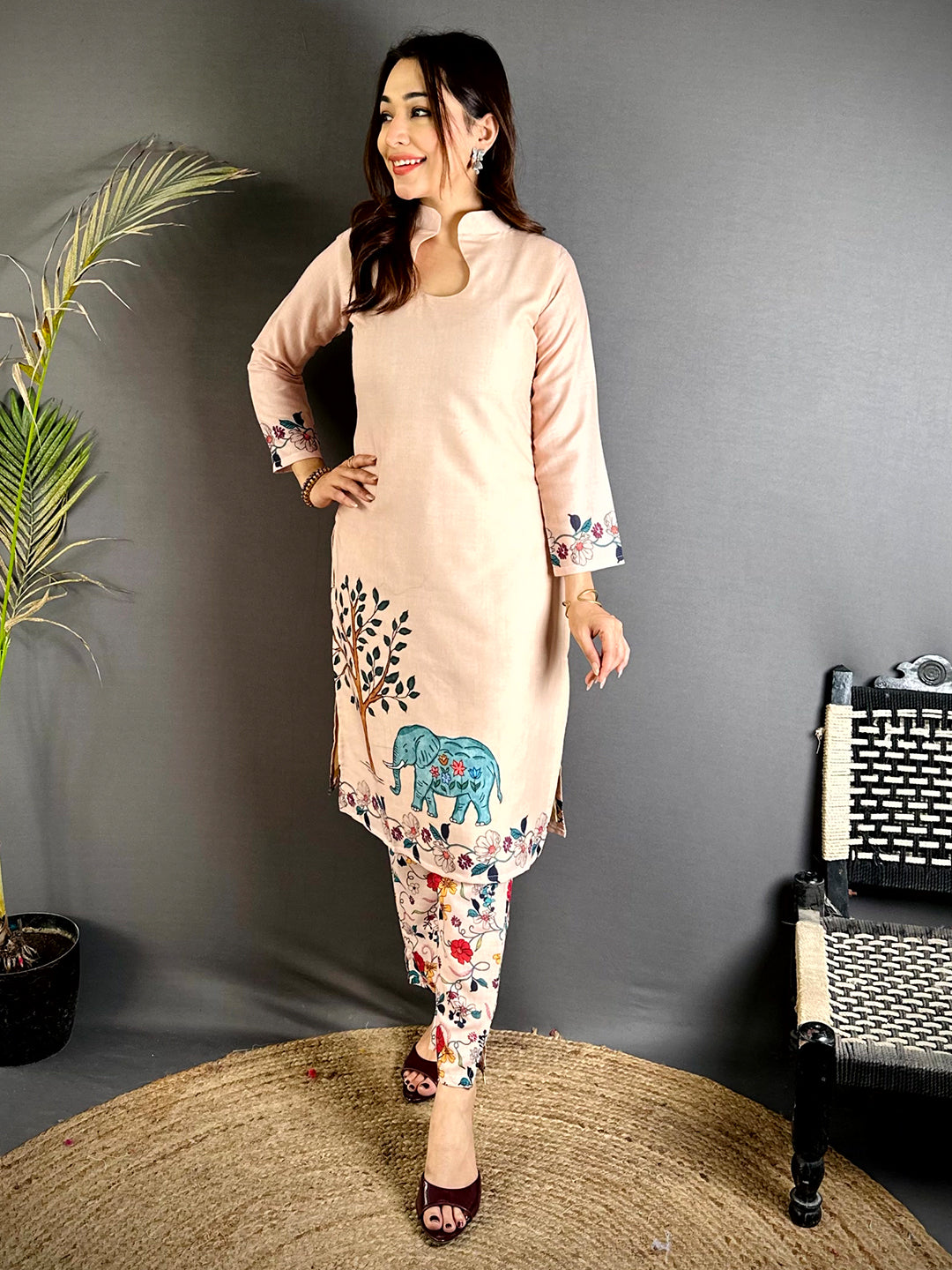 Kalamkari Keyhole Collar Neck Mul Kurti