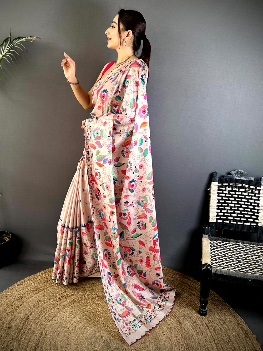 Regal Tussar Cutwork Digital Saree