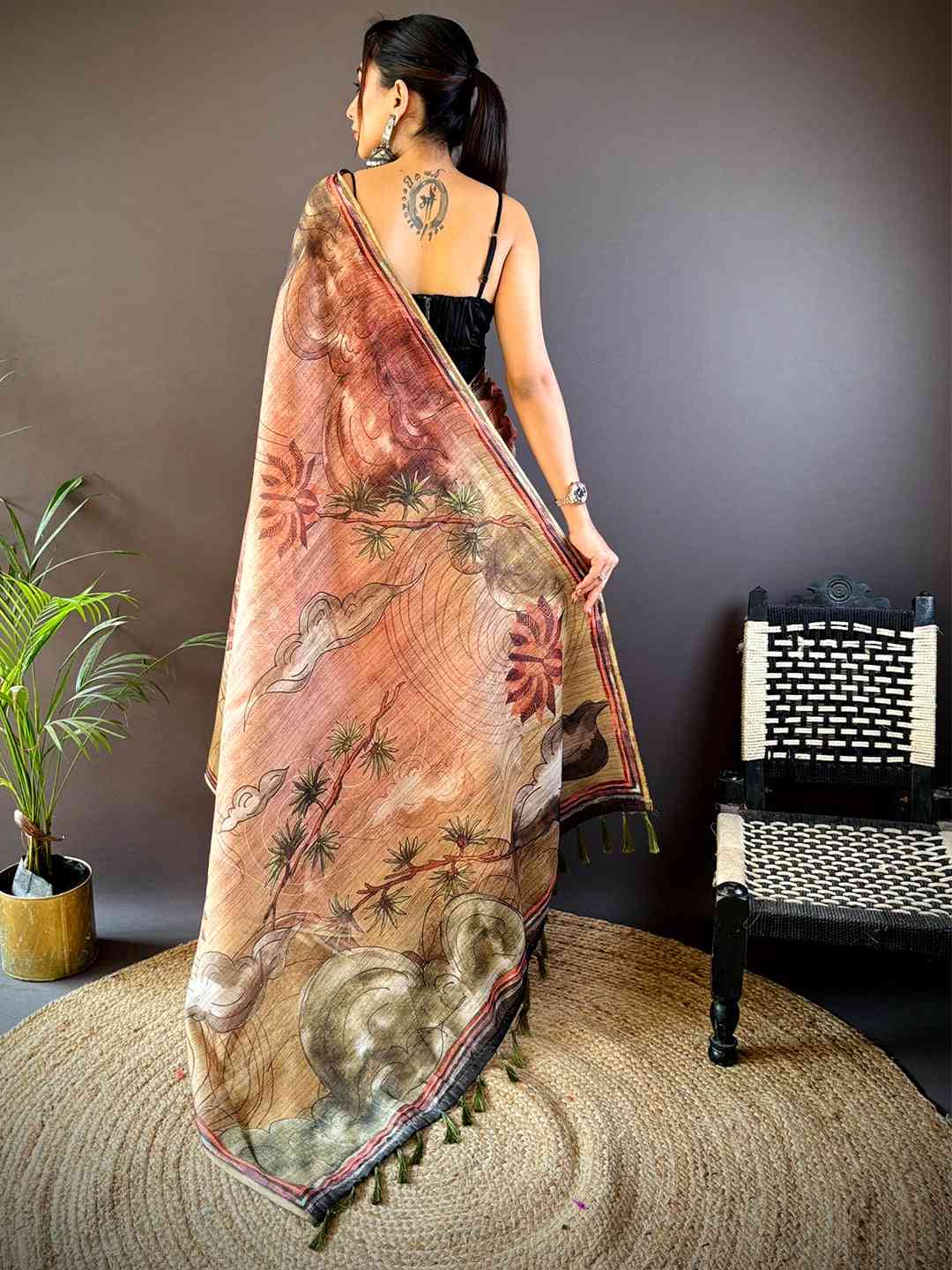 Baby Pink Tissue Chanderi Floral Abstract Saree