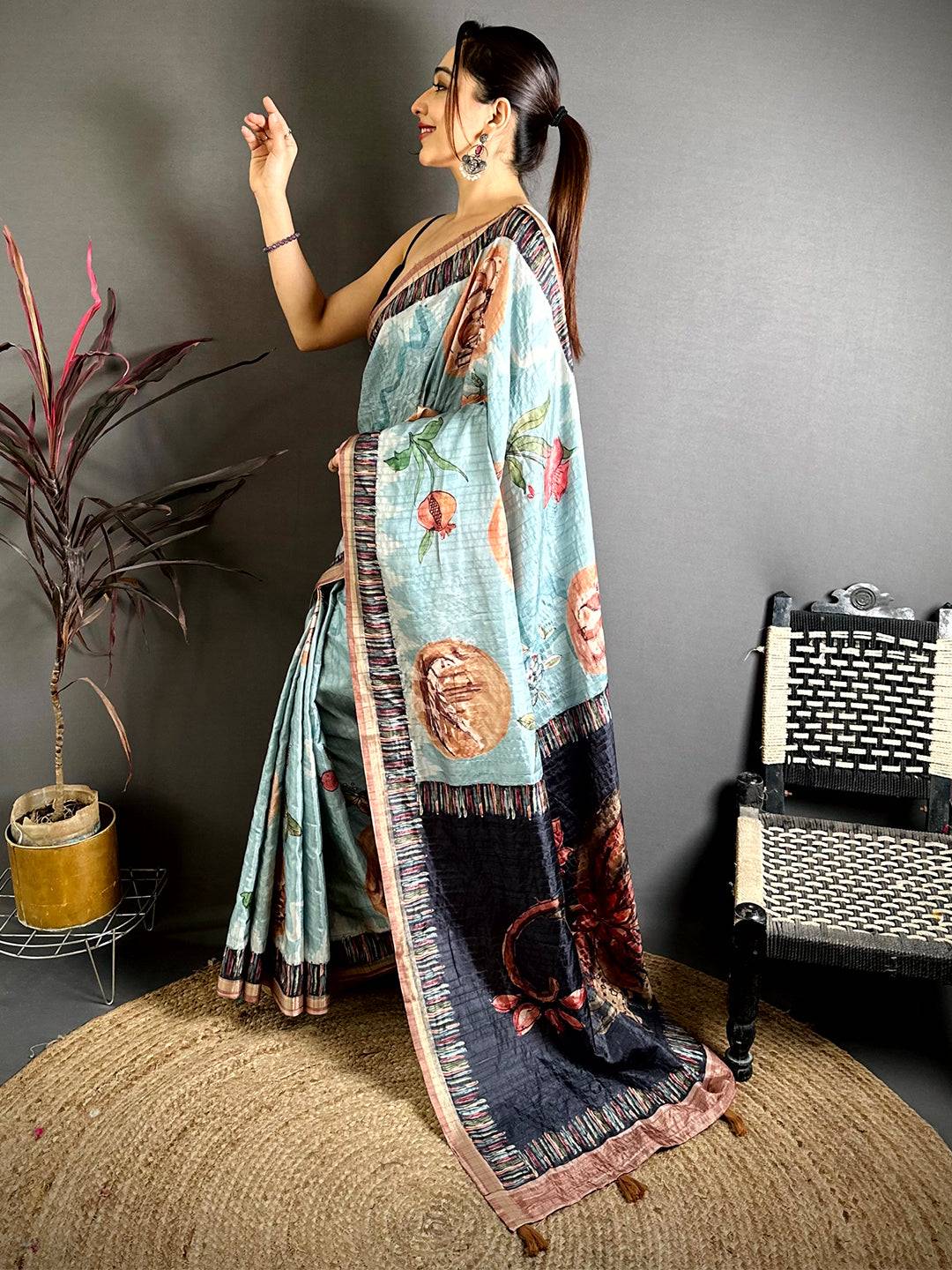Tradition Soft Tussar Kalamkari Saree