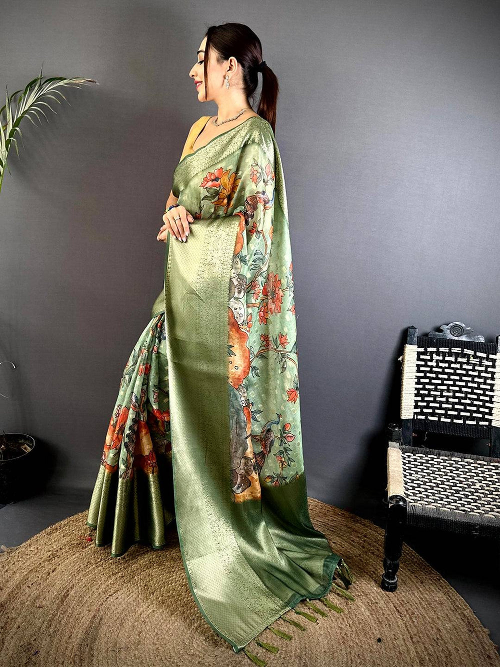 Ethnic Kota Doriya Kalamkari Printed Saree


