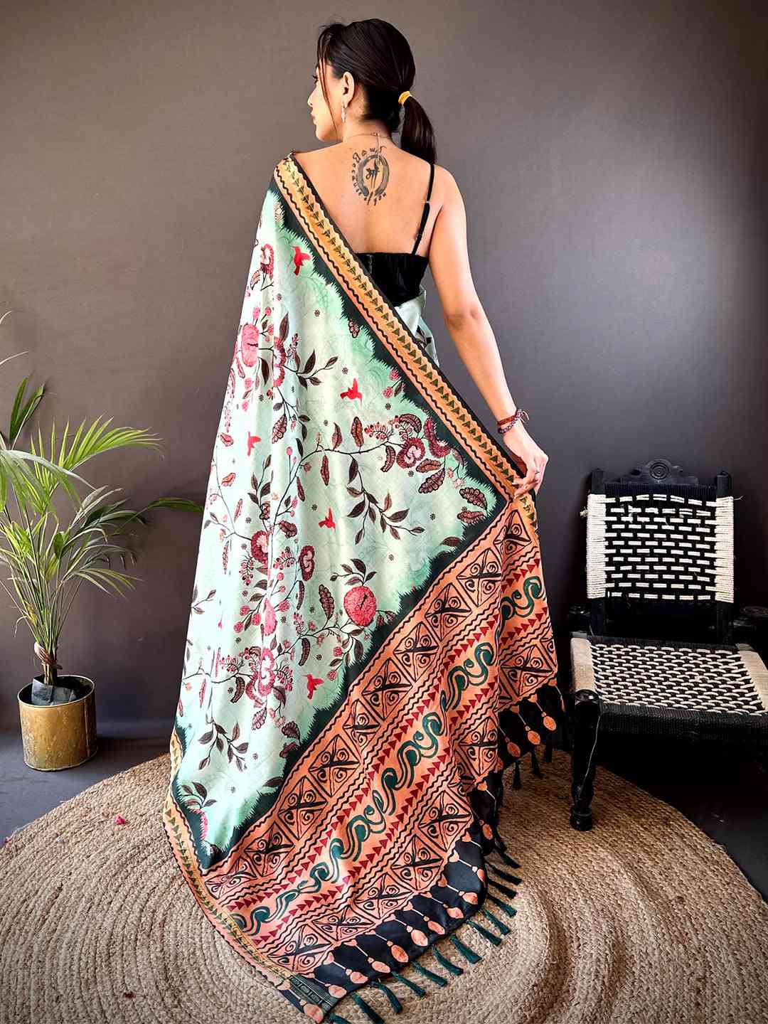 Mint Green Soft Silk Floral Saree