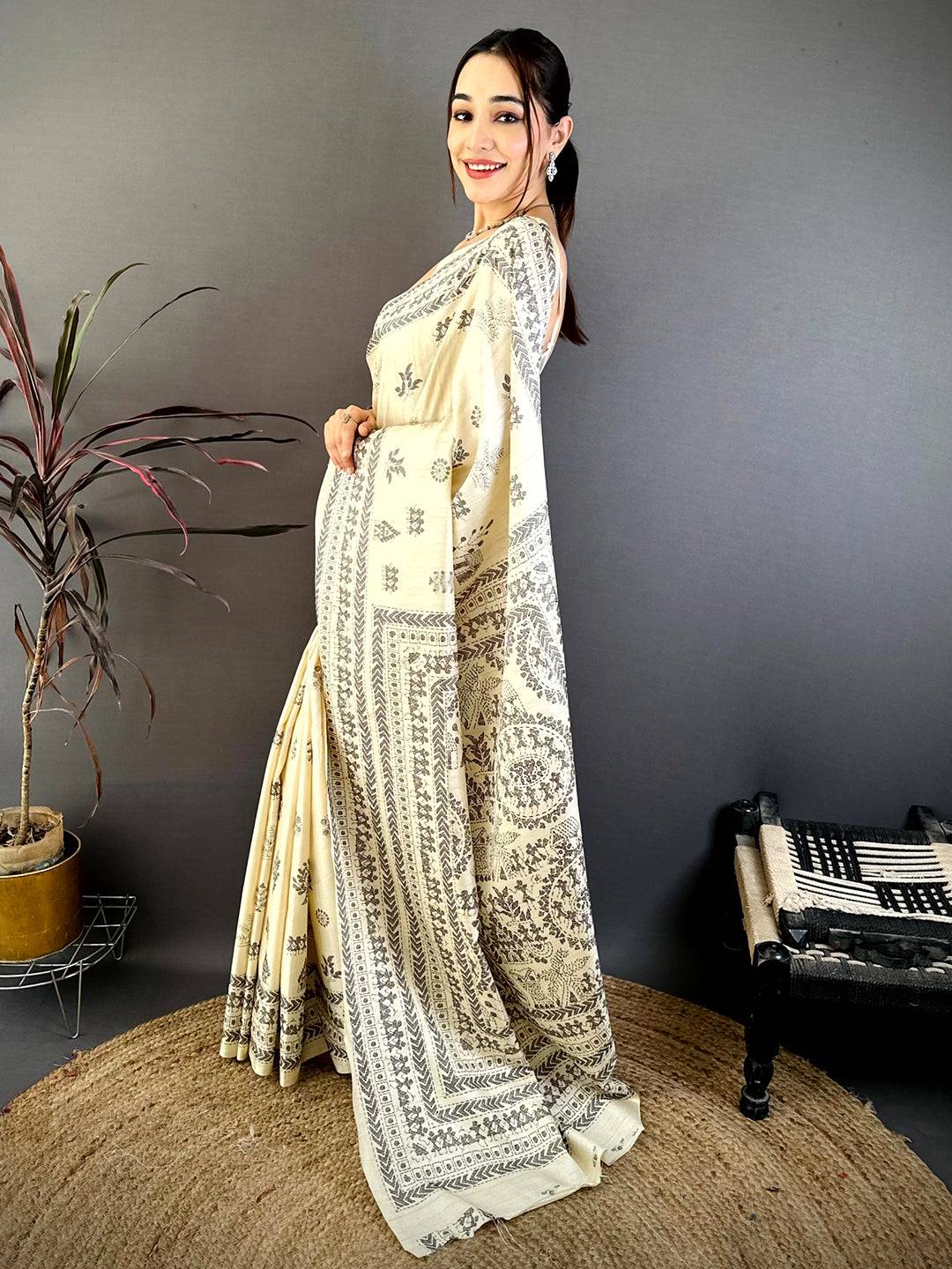 Classic Soft Ghicha Tussar Warli Print Saree