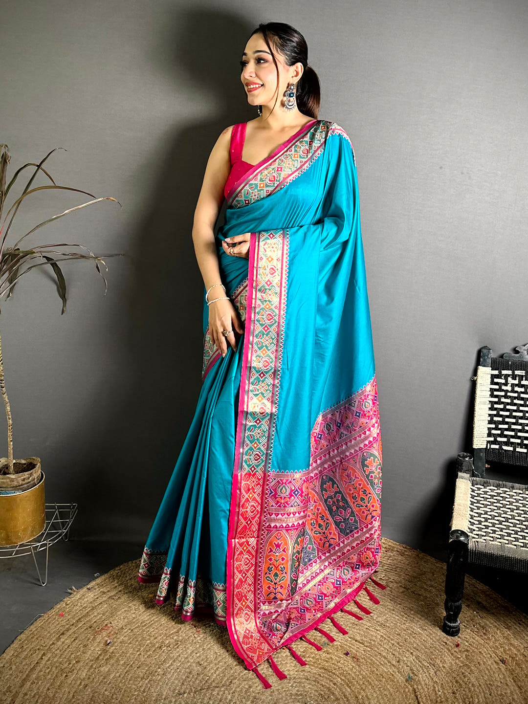 Sky Blue Soft Silk Pochampally Ikkat Minakari Saree