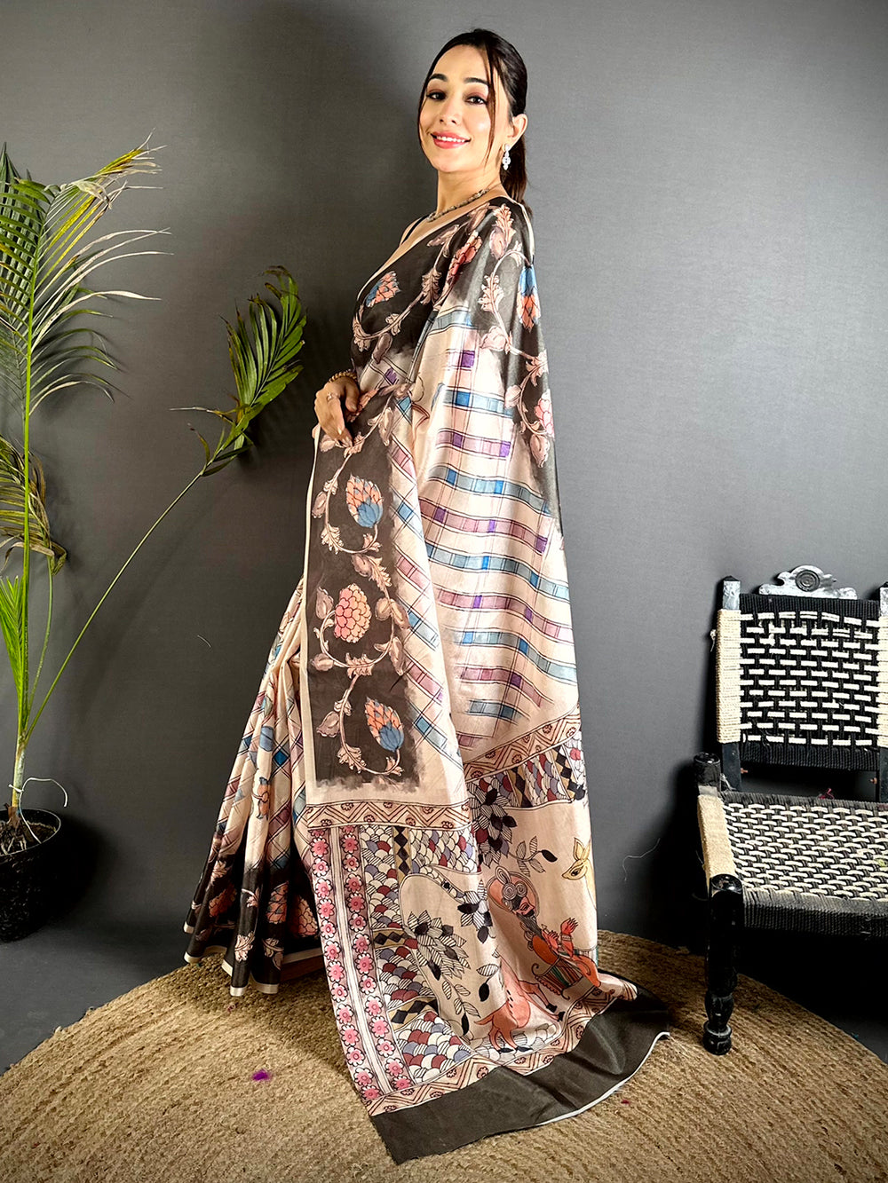 Heritage Chex Kalamkari Tussar Saree