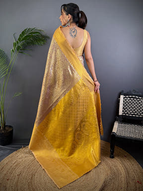 Blush Pink Golden Threadwork Dharmavaram Saree