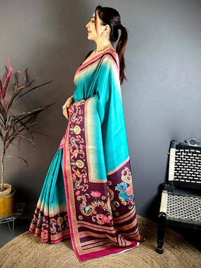Stylish Tanjore Peacock Border Saree