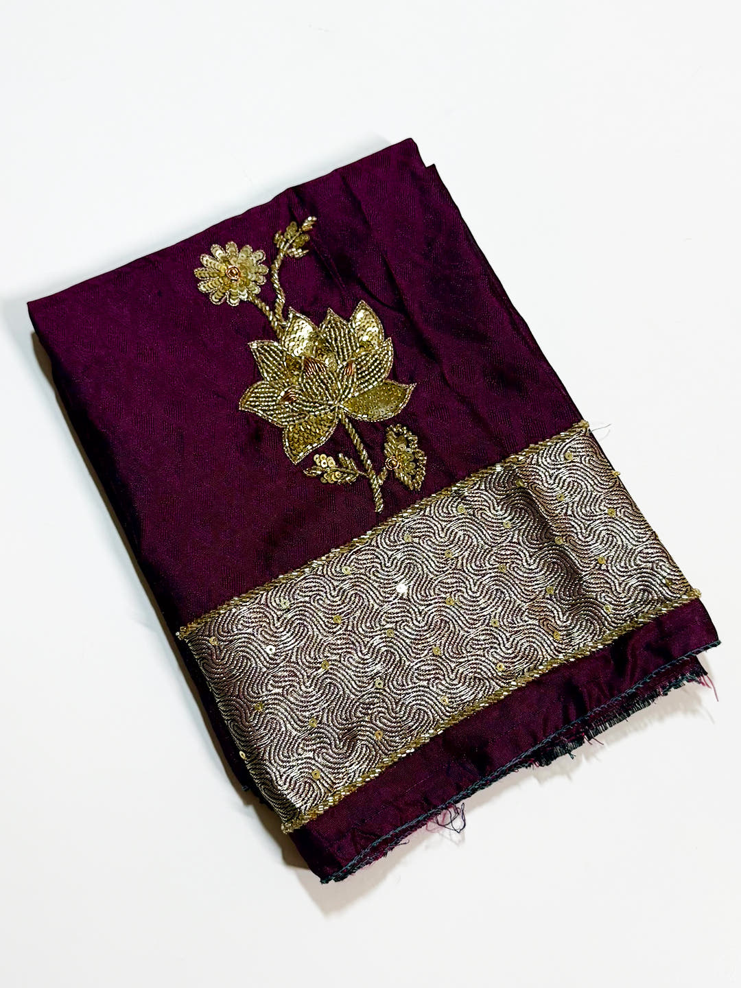 Dark Purple Soft Silk Kanjivaram Saree With Maggam Blouse