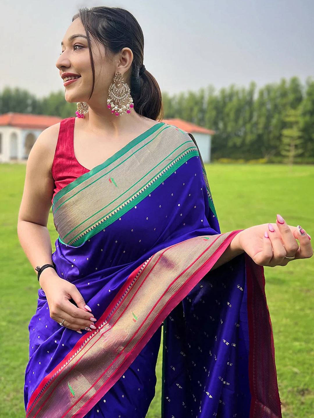 Paithani Violet Colour Saree With Ganga Jamuna Broder