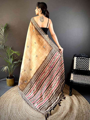 Beige Tissue Digital Print Saree