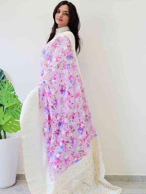 Elegant Lakhnavi Slub Pattern Saree with floral design