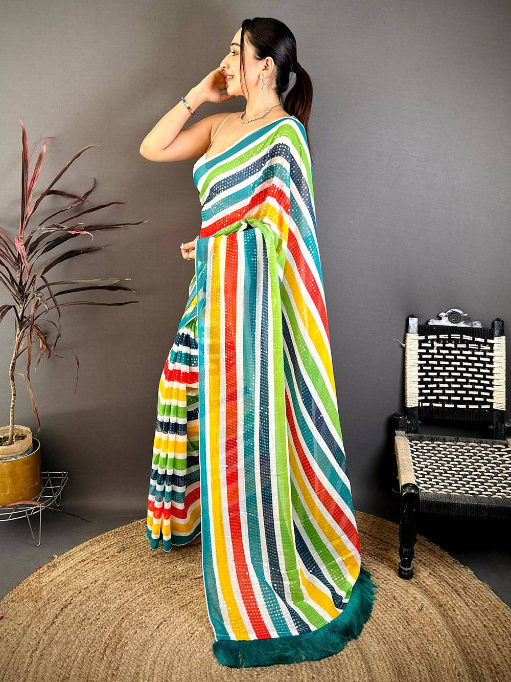 Regal Glitter Sequin Soft Georgette Saree