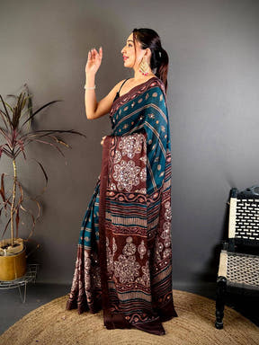 Dark Rama Soft Georgette Printed Saree