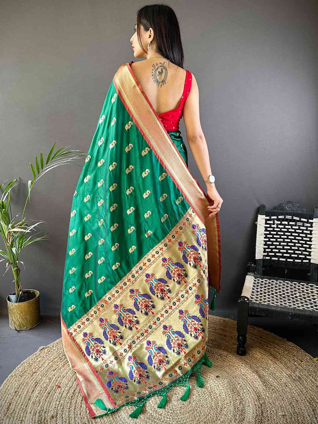 Trendy Yevla Paithani Minakari Work Silk Saree in Green Colour