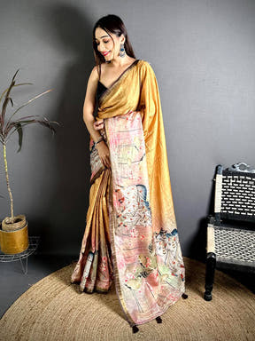 Artistic Ghicha Weave Printed Tussar Saree
