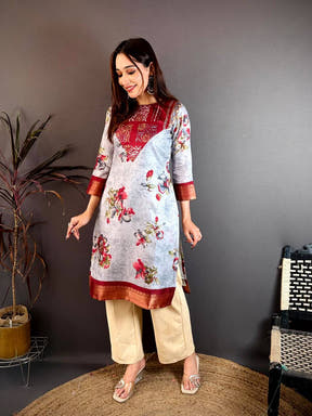 Soft Dola Silk Crew Neck Kurti